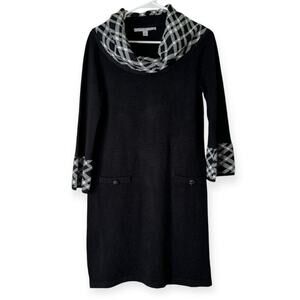 Andrew Marc NY Sweater Dress Plaid Cowl Neck Long Sleeves Black White Size Small